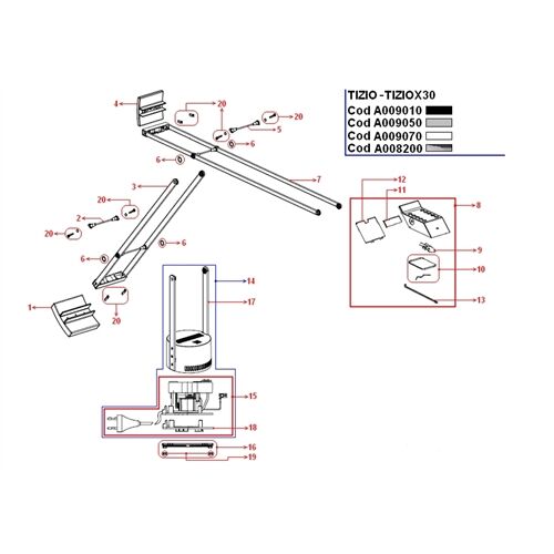 Artemide Ersatzteile TIZIO 35 Abstandstab L=110mm Glaskugel rot (Nr.13)