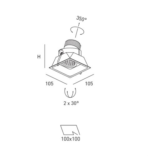 DLS CREDO Einbau 105x105mm schwb.30° Fassung Gu10