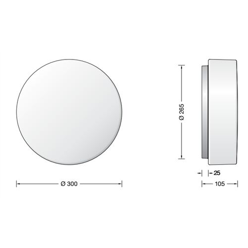 BEGA. Decken-Wandleuchte Rund/flach D300 H100 2xE27 IP44