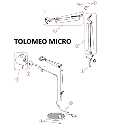 Artemide Ersatzteile Oberer Gelenkarm Tolomeo MICRO kompl.