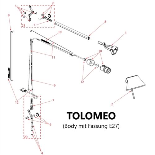 Artemide Ersatzteile Gabelgelenk TOLOMEO TAVOLO mit Schelle