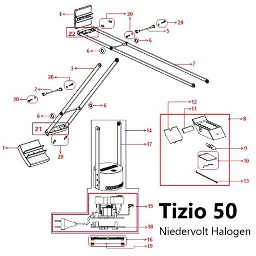 Artemide Ersatzteile TIZIO 50 Abstandstab L=162mm Kunstglaskugel rot