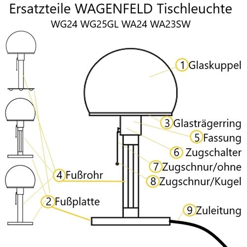 TECNOLUMEN Zuleitung SchukoStecker L=280cm Wagenfeldleuchte