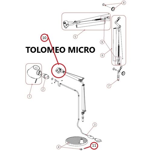 Artemide Ersatzteile Befestigungsset Tolomeo MICRO Bodenplatte