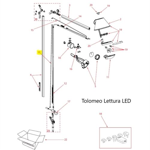Artemide Ersatzteile TOLOMEO LETTURA Ersatz-Seil Langer Arm mit Halter