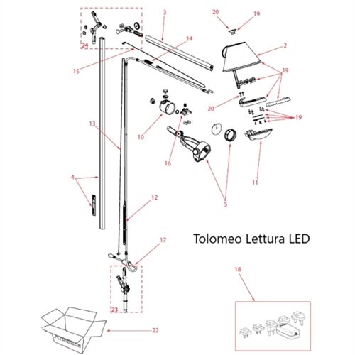 Artemide Ersatzteile TOLOMEO LETTURA Ersatz-Seil Langer Arm mit Halter