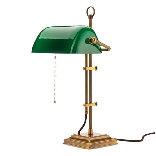 BerlinerMessinglampe Banker´s Lamp E27 Glas Grün Messingfuß Quadratisch