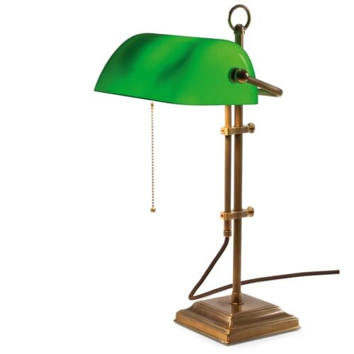 BerlinerMessinglampe Banker´s Lamp E27 Glas Grün Messingfuß Quadratisch