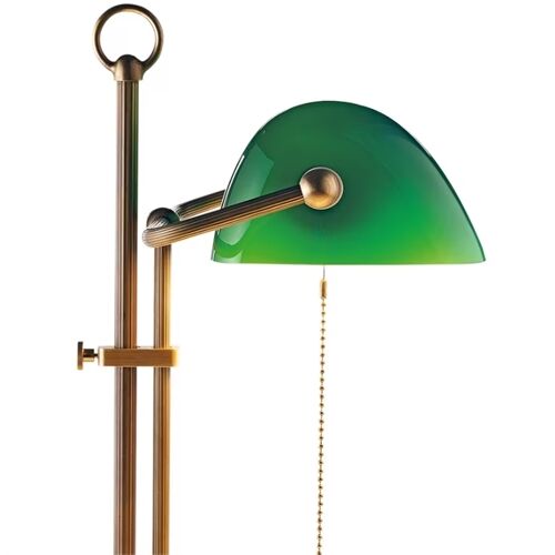 BerlinerMessinglampe Banker´s Lamp E27 Glas Grün Messingfuß Quadratisch