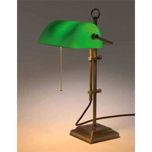 BerlinerMessinglampe Banker´s Lamp E27 Glas Grün Messingfuß Quadratisch