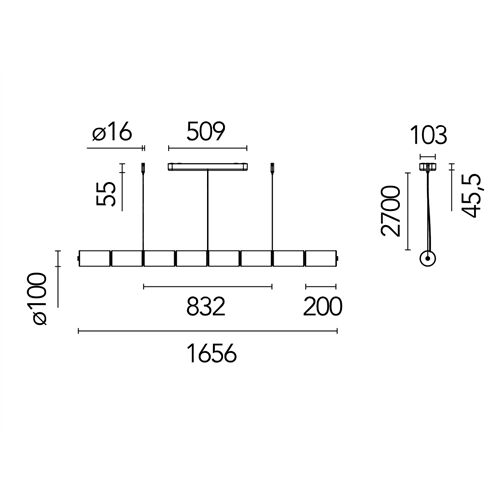 FLOS LUCE CILINDRICA S1 8 Glaselement 110W 2700K L=1656