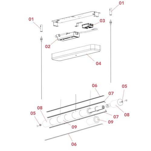 FLOS LUCE CILINDRICA S1 8 Glaselement 110W 2700K L=1656
