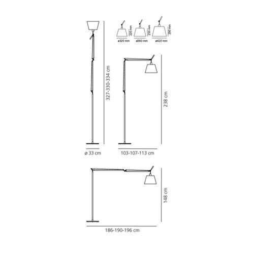 Artemide TOLOMEO MEGA Alu , Dimmer, Standfuß, mit Schirm