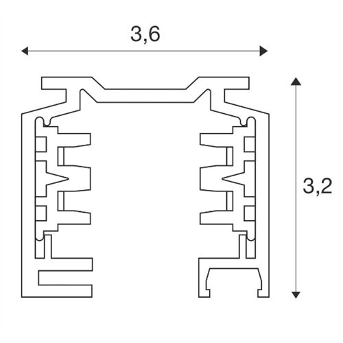 EUTRAC 3-Aufbauschiene L=1m 230V 3x16A B=36xH=32mm
