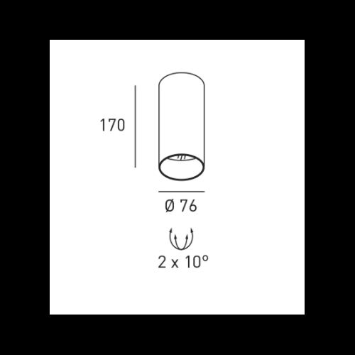 DLS Deckenleuchte BALI S , D=76mm GU10 schwb 2x10°