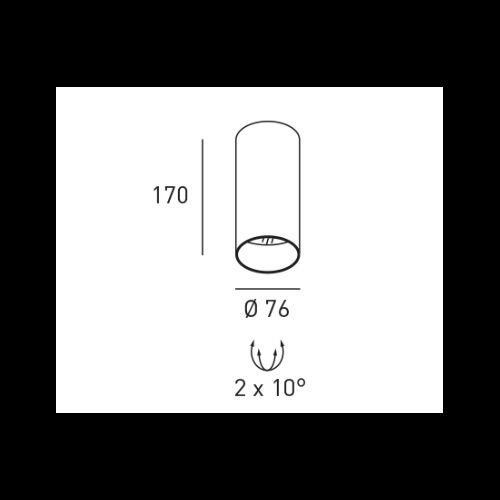 DLS Deckenleuchte BALI S , D=76mm GU10 schwb 2x10°