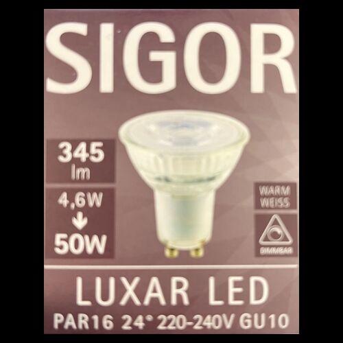 SIGOR 4,6W LUXAR GLAS LED GU10 24° 2700K DIM