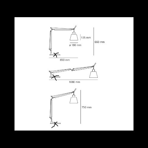 Artemide TOLOMEO BASCULANTE Body Tavolo Alu, Schirm 18cm